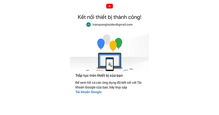 Đăng nhập Youtube thành công